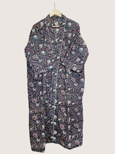 Bata Larga Estampada Floral para Mujer, Manga Tres Cuartos, Cuello Mandarín, Suave, Informal, para Primavera, Mezcla de Viscosa y Poliéster - Product Image 5