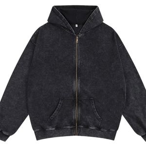 Vintage con capucha Zip-Up chaqueta pantalones conjunto pesado 500 Gsm invierno 100% algodón personalizado ácido lavado en blanco sudor traje diseño Digital - Product Image 3