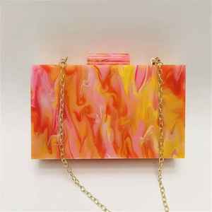 Sac à main en acrylique orange, pochette en résine, imitation perle, luxe, papillon, charme solide, pochette complète, design créatif pour femmes, mariage - Product Image 6