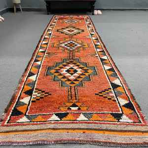 Vintage Turkish <b>Runner</b> Rug 2.9x11.2 ft, <b>Red</b> Black Plants & trees Wool Rug - Product Image 2