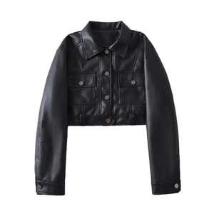 2024 Female Jacket for Women <b>Zipper</b> Leather Outwear Spring Autumn PU Coat Fashion Short Thin Solid Cardigan Suit Tops - Product Image 3