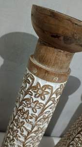 Juego de 3 Portavelas Redondos de Madera Hechos a Mano, Centro de Mesa Rústico de Madera, Decoración Vintage, Portavelas Alto - Product Image 4