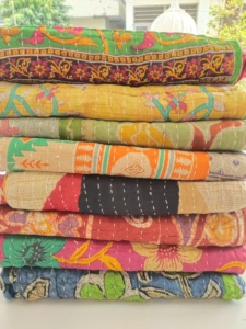 Handmade 100% Organic Cotton Kantha <b>Quilt</b> Reversible Eco-Friendly Bedspread Queen Size Modern <b>Throw</b> Patchwork Saree Blanket - Product Image 2