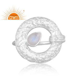 Vente chaude Fine Sterling Silver Natural Rainbow Moon Stone Gemstone Bague empilable Fabricant de bijoux personnalisé - Product Image 4