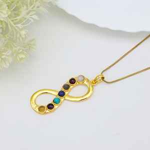 สัญลักษณ์อินฟินิตี้ 7 Chakra อัญมณีสร้อยคอจี้สําหรับเครื่องประดับทําของขวัญวันแม่ 18 พันชุบทองแฟชั่นโอชะ - Product Image 3