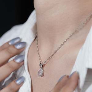 IGI Certified White Gold Women's Classic <b>Emerald</b> Cut Halo Diamond Engagement <b>Pendant</b> Luxury Jewelry Charms Product - Product Image 6