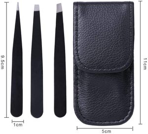 Kit de pince à épiler professionnel en acier inoxydable pour la bouche des sourcils Pochette imprimée en PVC Cils de style crochet plat incliné à revêtement de couleur - Product Image 5