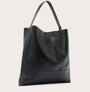 Sac fourre-tout en cuir véritable noir pour femme, grand sac hobo décontracté, bandoulière large réglable, sac à main minimaliste, fermeture éclair - Product Image 1