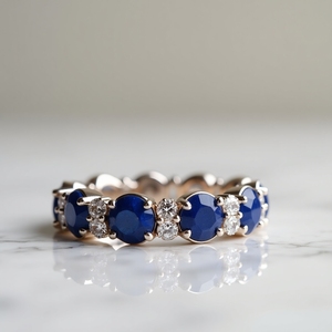 แหวนฮาโลหินหลายเม็ดทำจากไพลินและเพชรสีทองล้วนอัญมณีชั้นดีที่หรูหราแบบกำหนดเองวงครบรอบ - Product Image 2