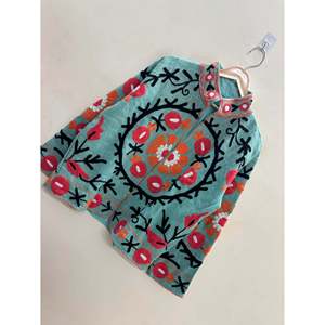 Samarkand Bloom Outerwear Hand-Embroidered Suzani <b>Jacket</b> in Sage Green with <b>Coral</b> Pomegranates Ready for Spring - Product Image 3