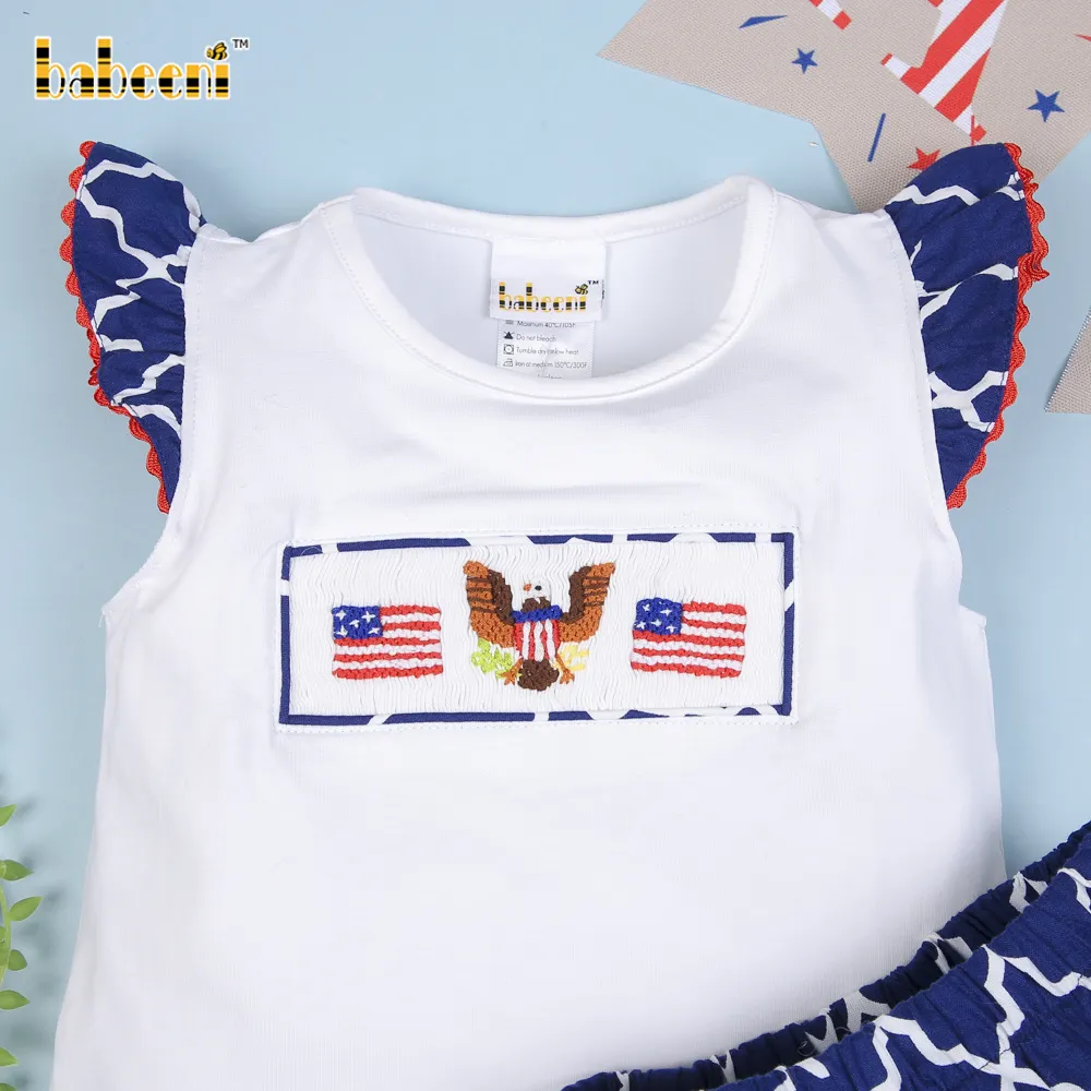 American Flag 4th of July Children Smocked Clothing - BB1307