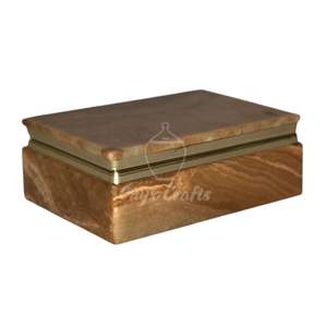 Boîte à bijoux en onyx marbré brun faite à la main avec charnières en laiton, matériaux durables, gravure personnalisée, décoration élégante pour la maison, rangement - Product Image 1