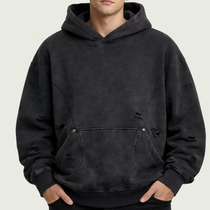 Sudadera con Capucha Oversize de Algodón 100% Tejido con Parches Desgastados de Estilo Rústico para Otoño, Esencial para el Día a Día y Estilo Urbano Moderno - Product Image 1