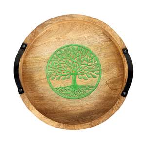 Juego de bandejas para servir de madera de nogal personalizadas de primera calidad, bandeja ligera de madera Natural para refrescos de café con asas de Metal - Product Image 2