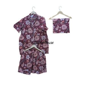 Conjunto de pijama de pantalones cortos de algodón hecho a mano con estampado Floral de tiro alto elegante verano perfecto regalo de Navidad frente para ella cómodo - Product Image 1