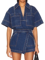 Ensemble denim en coton pour femmes avec veste boutonnée et short de coupe droite, tenue d'été décontractée deux pièces pour femmes