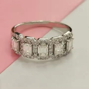 Conjunto de anillo de diamante de corte esmeralda moissanita Original 925 anillo de novia de plata sólida media eternidad banda de boda conjunto de bisel elegante - Product Image 2