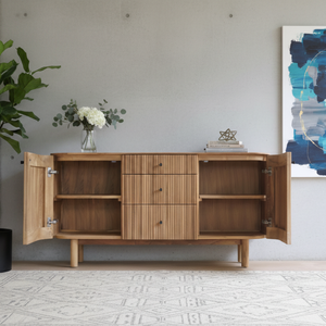 Felix Media Cabinet Nordic Design <b>Teak</b> Solid Wood Sideboard 3 Drawers 2 <b>Shelves</b> Modern European Style Customized Home Furniture - Product Image 1