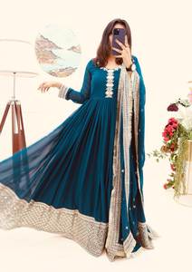 Vestido Anarkali bordado con Dupatta para Mujer | Vestido de fiesta largo Kurti | Vestido de tela Georgette Kurti - Product Image 3