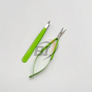 Pince à épiler en acier inoxydable avec revêtement en poudre personnalisé, pointe inclinée, pour la mise en forme des sourcils, avec ciseaux à ressort, logo personnalisé - Product Image 4