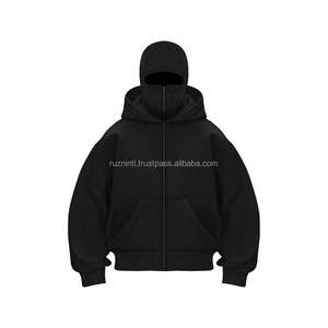 Sudadera con capucha y cremallera completa enmascarada de gran tamaño Unisex, ropa de calle de lana pesada, chaqueta cálida de invierno para la cara, estilo informal a la moda para exteriores - Product Image 4