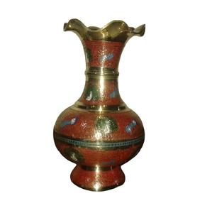 Vase à fleurs en laiton gravé multicolore avec peinture verte blanche et finition dorée pour la décoration intérieure Vase à fleurs de haute qualité - Product Image 6