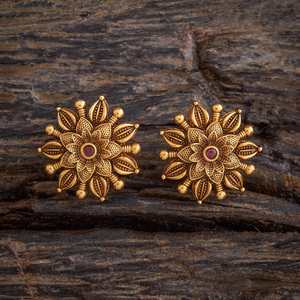 Antique-Style Religious <b>Stud</b> 18K Gold-Plated Zinc Alloy Floral Pattern Zircon <b>Turquoise</b> Pearl Bezel Set for Wedding Party - Product Image 1