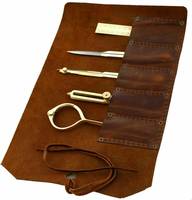 Ensemble de 5 outils de dessin géométrique CH vintage en cuir avec finition dorée, faits à la main, écologiques, fournitures de bureau, forme ovale
