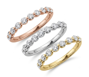 Bague de mariage demi-éternité classique pour femme en or 18 carats avec diamant de laboratoire taille brillant, certifiée IGI, rose, blanc, jaune - Product Image 2