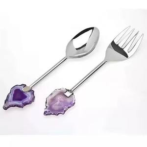 Juego de cubiertos de servidor de ensalada de acero inoxidable Chapado en plata, vajilla familiar real, cubiertos, juego de queso, cuchara para servir - Product Image 2