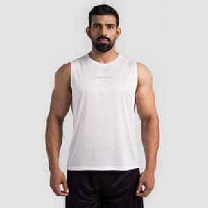 Débardeur blanc respirant en coton et élasthanne pour homme, taille XL, idéal pour la musculation, l'entraînement et le style urbain, avec col à capuche - Product Image 1