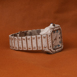 Reloj de diamante de moissanita helado completo impresionante personalizado Esfera de fecha clásica azul cielo números romanos Ventana de esfera de cristal resistente al agua - Product Image 5