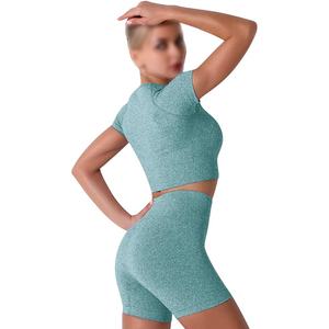 Tenue de yoga pour femme 3PCS Survêtement-Pantalon short d'exercice taille haute sans couture avec soutien-gorge de sport-Survêtements de gymnastique en vert foncé - Product Image 3