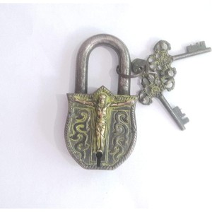 Antique Brass Jesus Lock Functional Working Padlock with Durable Brass Keys Unique Design - Product Image 2