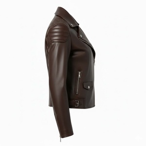 Chaqueta de Motociclista de Cuero Marrón Oscuro para Mujer al por Mayor, Diseño Personalizado, Estilo Motero, Abrigo de Cuero Genuino, Fabricante al por Mayor, OEM - Product Image 4
