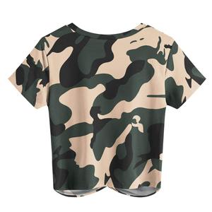 Women's Camouflage Crop <b>Top</b> Short Sleeve Crew Neck Casual T-Shirt Spring Summer Wear - Product Image 2