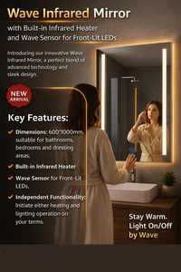 Nouvelle version : Miroir infrarouge 500W avec LED à contrôle par ondes pour les projets d'habitation étudiante, les projets commerciaux, les architectes et les aménagements. - Product Image 3