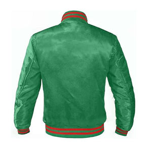 High Street Satin Varsity Jacket OEM Custom Baseball Bomber Jacket con parche en el pecho Unisex Urban Outerwear para equipos - Product Image 2