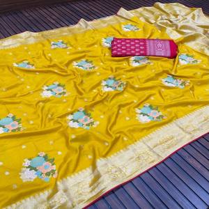 Saree en crêpe Georgette pure Kadi élégant avec jacquard riche et tissage Meenakari traditionnel drapé doux et fluide - Product Image 3