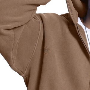 Sweat à capuche oversize à fermeture éclair en coton 100% 500 g/m², style streetwear, épaules tombantes, vintage, délavé au soleil, poids lourd, unisexe, hiver - Product Image 4