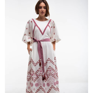 Nouveau bohème ukrainien Mini robe pour femmes doux lin brodé motif floral décontracté vacances demi manches meilleur Design - Product Image 1