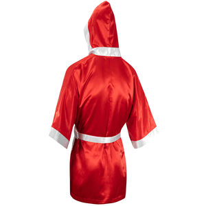 Robe de boxe légère pour hommes de couleur rouge Logo personnalisé surdimensionné Matériau en polyester-Robes de boxe unies avec ceinture blanche - Product Image 2