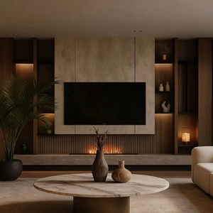 Nouveau meuble TV sur pied 2026 pour salon, avec rangement en verre intégré, style mi-siècle, ensemble table basse et meuble TV moderne - Product Image 2