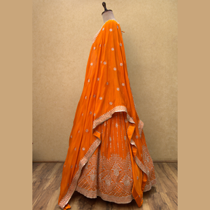 Último bordado étnico naranja Lehenga pesado tocado a mano Zari trabajo cada hilo exuda elegancia hecho Georgette directo India - Product Image 3