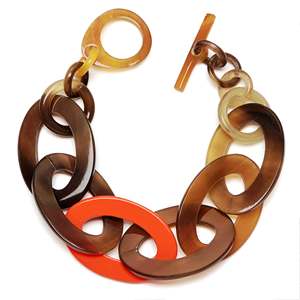 Brown Natural Mid-Length <b>Small</b> Oval Link Buffalo Horn Trapezium Shaped <b>Necklace</b> Handmade Modern Style Personal Gift Set - Product Image 5