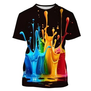 Ropa de calle de verano para hombre, camisetas informales de gran tamaño con cuello redondo, camisetas de manga corta con estampado 3D, 100% algodón, moda colorida Splash - Product Image 5