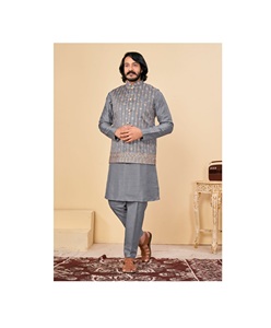 Indian Traditional Wedding Dress For Mens Kurta Pajama with Embrodairy Jacket Available at Wholesale Price by Maruti Fashion