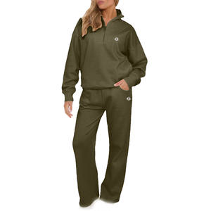 <b>Women</b> <b>Half</b> <b>Zip</b> Sweatshirt and Straight Leg Pants Set Heavyweight Cotton <b>Fleece</b> Lounge Wear for OEM Bulk Manufacturing - Product Image 2