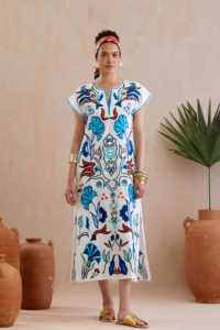 Belle longue robe en coton noir à coupe ample brodée avec incroyable maillot de bain brodé blanc couvrir la robe caftan - Product Image 4