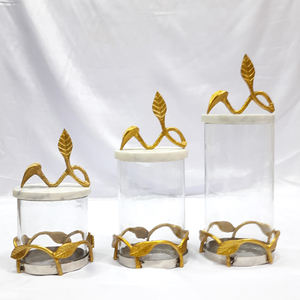 Boîte de conserve en aluminium plaqué or de forme ronde en métal et verre Style fantaisie Luxe fait à la main Vente à chaud Excellente qualité - Product Image 5